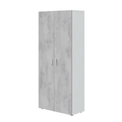 Armoire Haute 2 Portes Battantes Blanc/Béton - SIMINTI - L 80 X L 37 X H 182 Cm -Sominova Soldes Boutique armoire et dressing 19721529