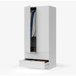 Armoire 2 Portes Et 2 Tiroirs Blanc - WAO - L 81.5 X L 52 X H 180 Cm -Sominova Soldes Boutique armoire et dressing 19721535