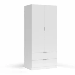 Armoire 2 Portes Et 2 Tiroirs Blanc - WAO - L 81.5 X L 52 X H 180 Cm -Sominova Soldes Boutique armoire et dressing 19721537