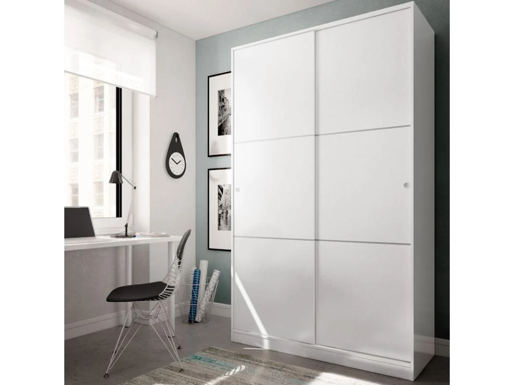Armoire Coulissante 2 Portes Blanc - RAFU - L 120 X L 50 X H 200 Cm 3 Armoire Coulissante 2 Portes Blanc - RAFU - L 120 X L 50 X H 200 Cm