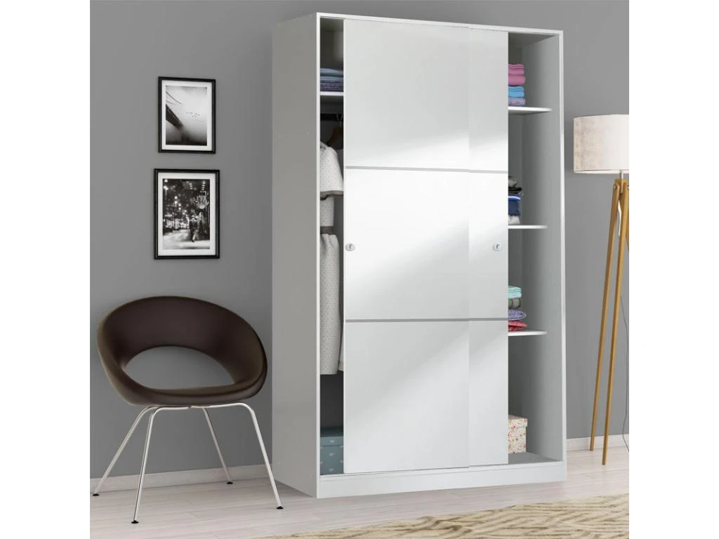 Armoire Coulissante 2 Portes Blanc - RAFU - L 120 X L 50 X H 200 Cm 7 Armoire Coulissante 2 Portes Blanc - RAFU - L 120 X L 50 X H 200 Cm – Image 5