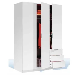 Armoire 3 Portes 3 Tiroirs Blanc - TAKAROS - L 121 X L 52 X H 180 Cm -Sominova Soldes Boutique armoire et dressing 19721609