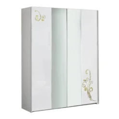 Armoire 2 Portes Coulissantes Laqué Blanc Brillant / Or - SEBORGA - L 182 X L 63 X H 210 Cm -Sominova Soldes Boutique armoire et dressing 19721613