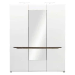 Armoire 3 Portes Battantes Blanc/Chêne à LED - ONIEL - L 161 X L 56 X H 201 Cm