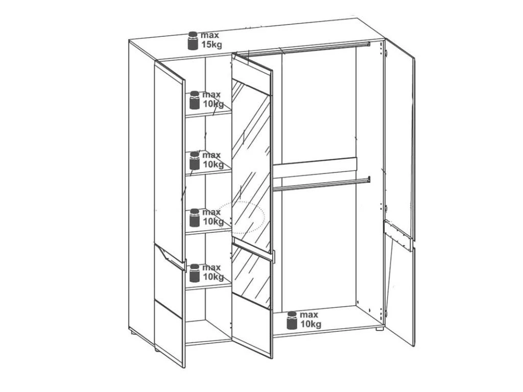 Armoire 3 Portes Battantes Blanc/Chêne à LED - ONIEL - L 161 X L 56 X H 201 Cm 4 Armoire 3 Portes Battantes Blanc/Chêne à LED - ONIEL - L 161 X L 56 X H 201 Cm – Image 2