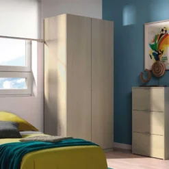 Armoire 2 Portes Battantes Chêne Clair - LUCIA - L 81.5 X L 52 X H 180 Cm