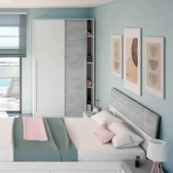 Armoire 2 Portes Coulissantes Blanc/Béton - PANDA - L 120 X L 50 X H 200 Cm -Sominova Soldes Boutique armoire et dressing 19721703