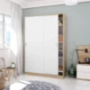 Armoire 2 Portes Coulissantes Blanc/Chêne - SANA - L 120 X L 50 X H 200 Cm 2 Armoire 2 Portes Coulissantes Blanc/Chêne - SANA - L 120 X L 50 X H 200 Cm -Sominova Soldes Boutique armoire et dressing 19721733