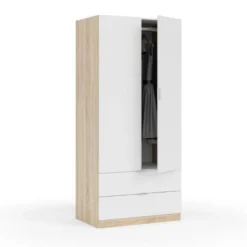 Armoire 2 Portes + 2 Tiroirs Blanc/Chêne - WAO - L 81.5 X L 52 X H 180 Cm -Sominova Soldes Boutique armoire et dressing 19721745