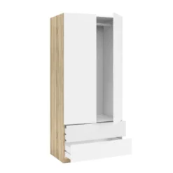 Armoire 2 Portes + 2 Tiroirs Blanc/Chêne - WAO - L 81.5 X L 52 X H 180 Cm -Sominova Soldes Boutique armoire et dressing 19721747