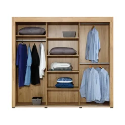 Armoire 3 Portes Coulissantes Miroir Chêne/Gris à Led - CRACOVIE - L 234 X L 62 X H 210 Cm -Sominova Soldes Boutique armoire et dressing 19721753