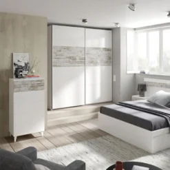 Armoire 2 Portes Coulissantes Blanc/Bois Blanchi - COPIST - L 180 X L 63 X H 200 Cm -Sominova Soldes Boutique armoire et dressing 19721795