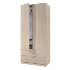 Armoire 2 Portes Battantes + 2 Tiroirs Chêne - KAMUSI - L 81 X L 52 X H 180 Cm