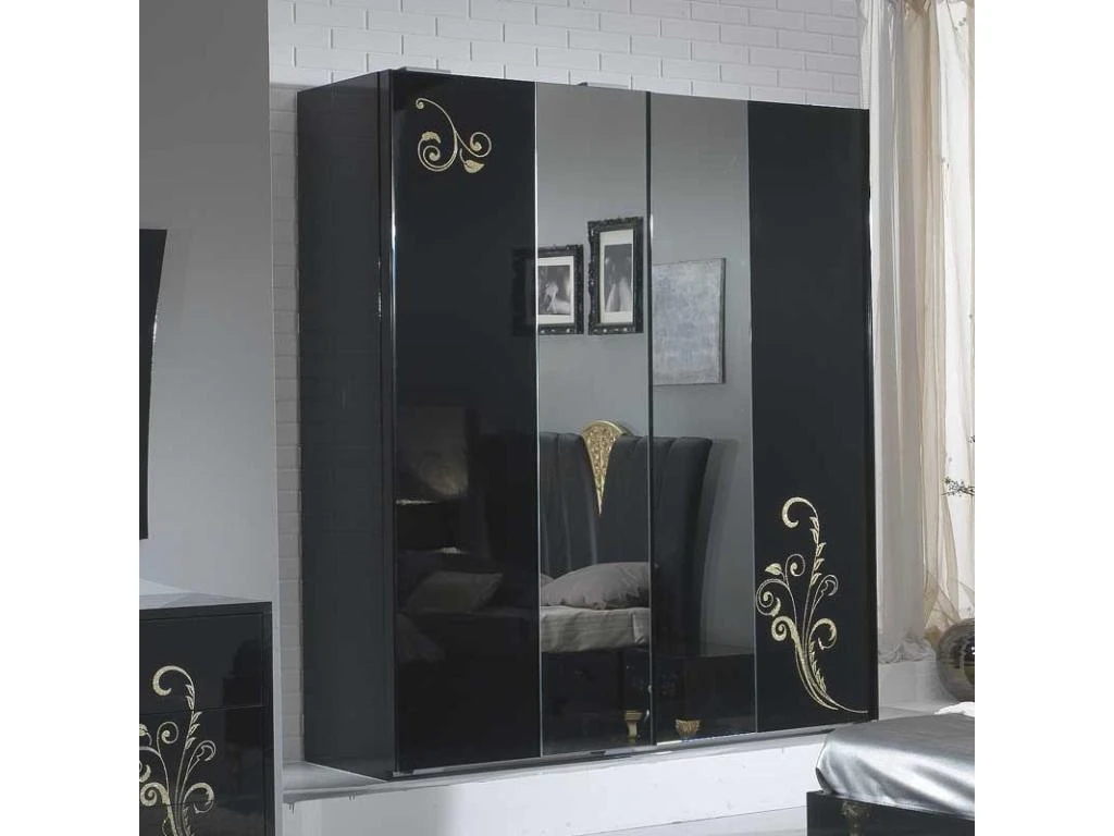 Armoire 2 Portes Coulissantes Laqué Noir Brillant / Or - SEBORGA - L 182 X L 63 X H 210 Cm 3 Armoire 2 Portes Coulissantes Laqué Noir Brillant / Or - SEBORGA - L 182 X L 63 X H 210 Cm