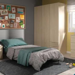 Armoire 3 Portes 3 Tiroirs Chêne - TAKAROS - L 121 X L 52 X H 180 Cm