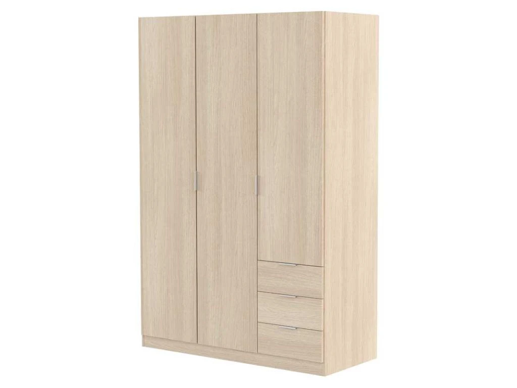 Armoire 3 Portes 3 Tiroirs Chêne - TAKAROS - L 121 X L 52 X H 180 Cm 4 Armoire 3 Portes 3 Tiroirs Chêne - TAKAROS - L 121 X L 52 X H 180 Cm – Image 2
