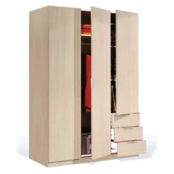 Armoire 3 Portes 3 Tiroirs Chêne - TAKAROS - L 121 X L 52 X H 180 Cm 7 Armoire 3 Portes 3 Tiroirs Chêne - TAKAROS - L 121 X L 52 X H 180 Cm -Sominova Soldes Boutique armoire et dressing 19721867