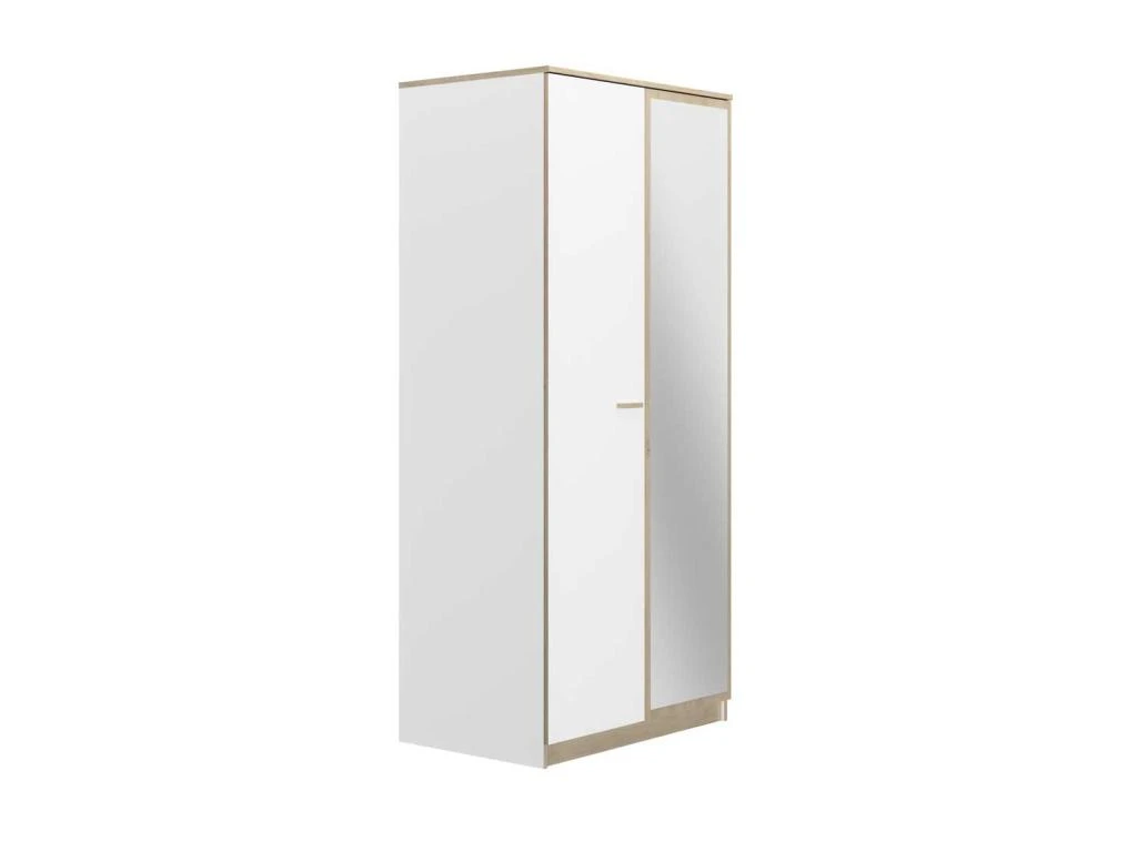 Armoire 2 Portes 1 Miroir Blanc/Chêne Blond - MAILLE 3 Armoire 2 Portes 1 Miroir Blanc/Chêne Blond - MAILLE