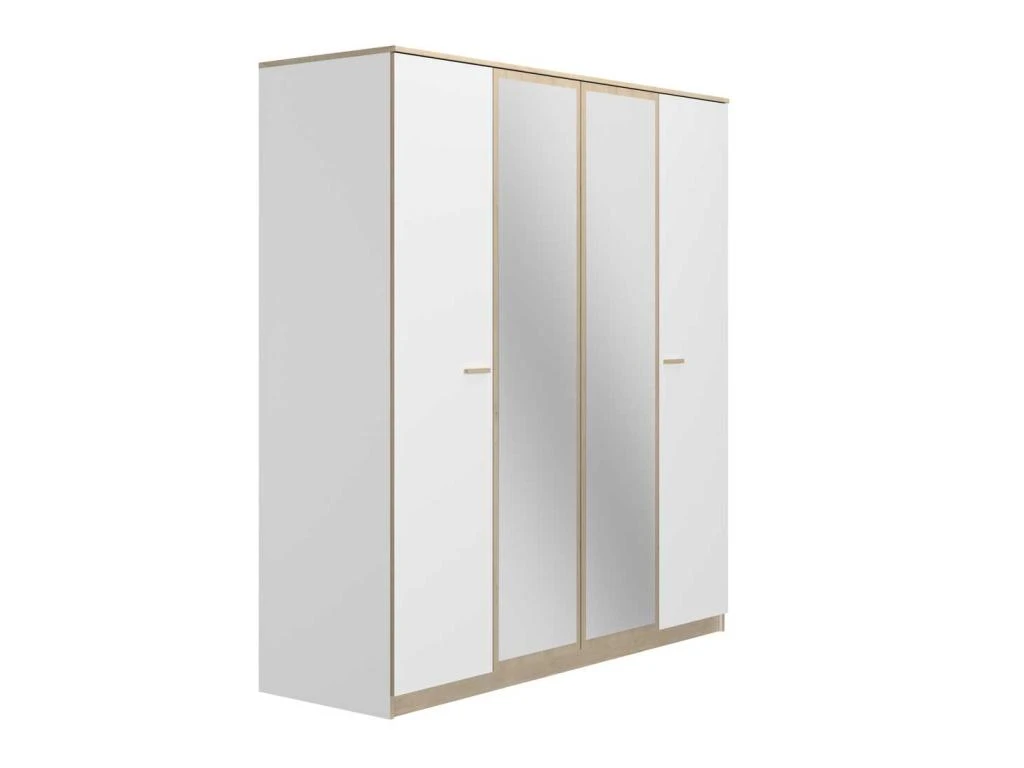 Armoire 4 Portes 2 Miroirs Blanc/Chêne Blond - MAILLE 3 Armoire 4 Portes 2 Miroirs Blanc/Chêne Blond - MAILLE