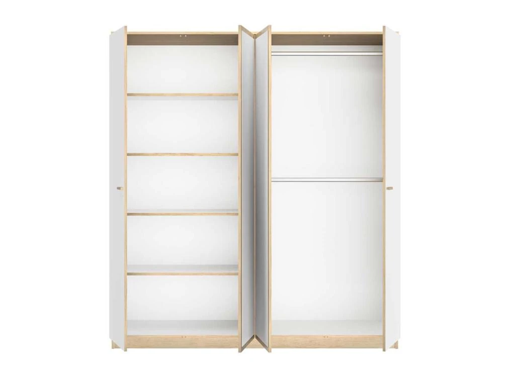 Armoire 4 Portes 2 Miroirs Blanc/Chêne Blond - MAILLE 4 Armoire 4 Portes 2 Miroirs Blanc/Chêne Blond - MAILLE – Image 2