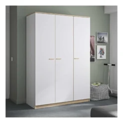 Armoire 3 Portes Blanc/Chêne Blond - MAILLE