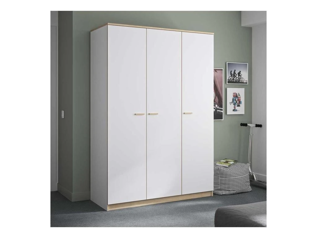 Armoire 3 Portes Blanc/Chêne Blond - MAILLE 3 Armoire 3 Portes Blanc/Chêne Blond - MAILLE