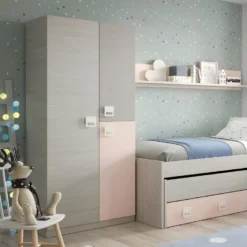 Armoire 3 Portes Battantes Bois Blanchi/Rose - LOMLOM - L 90 X L 52 X H 200 Cm -Sominova Soldes Boutique armoire et dressing 21266813