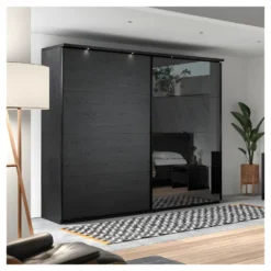Armoire 2 Portes Coulissantes 245 Cm Avec Miroir Bois Noir - UNYS