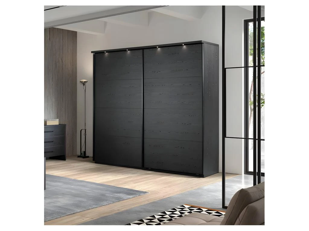 Armoire 2 Portes Coulissantes 217 Cm Bois Noir - UNYS 3 Armoire 2 Portes Coulissantes 217 Cm Bois Noir - UNYS