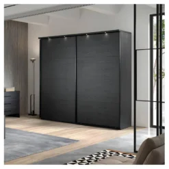 Armoire 2 Portes Coulissantes 245 Cm Bois Noir - UNYS