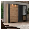 Armoire 280 Cm 2 Portes Coulissantes + Leds Chêne Naturel/Noir - ZEUS -Sominova Soldes Boutique armoire et dressing 22076473