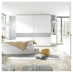 Armoire 2 Portes Coulissantes Blanc/Ciment - ANIECE N°3