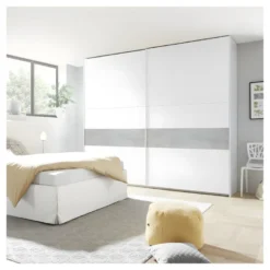 Armoire 2 Portes Coulissantes Blanc/Ciment - ANIECE N°3 -Sominova Soldes Boutique armoire et dressing 22076491