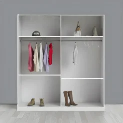 Armoire 4 Portes Battantes Blanc/Marbre Gris Brillant - MARGUERITE - L 162 X L 52 X H 199 Cm -Sominova Soldes Boutique armoire et dressing 22415399