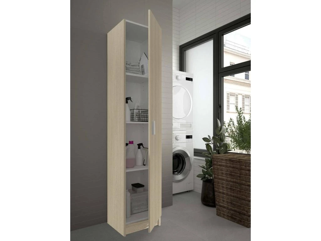 Armoire à Usages Multiples Dibels, Armoire Auxiliaire Avec 1 Porte, Armoire à Chaussures Avec étagères, Range-chaussures Vertical, 37x37h180 Cm, Chêne 4 Armoire à Usages Multiples Dibels, Armoire Auxiliaire Avec 1 Porte, Armoire à Chaussures Avec étagères, Range-chaussures Vertical, 37x37h180 Cm, Chêne – Image 2