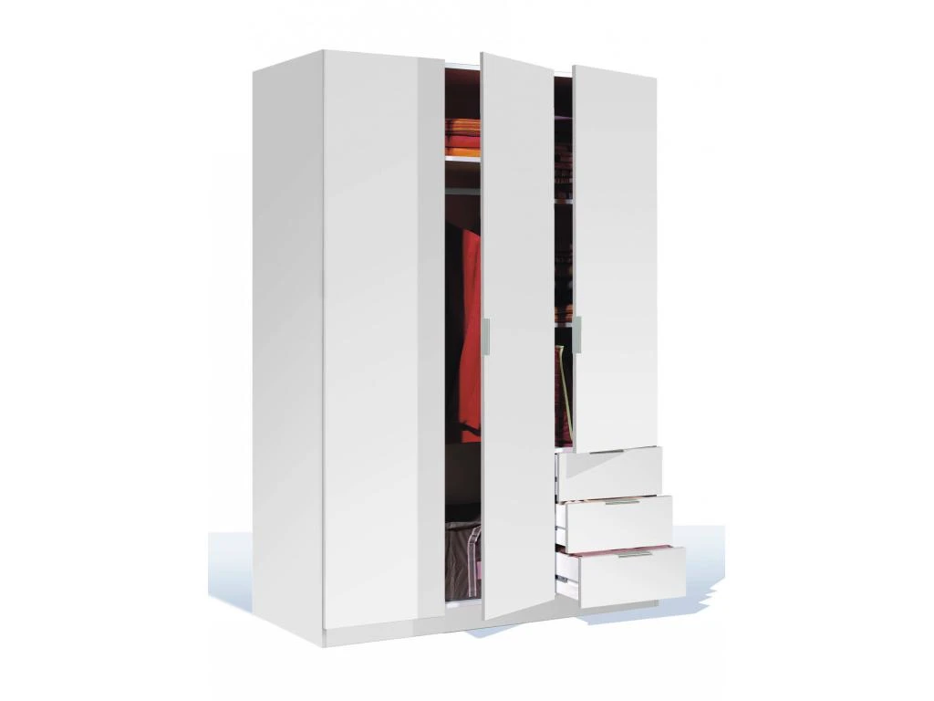 Vestiaire Dnespol, Armoire De Chambre à 3 Portes Et 3 Tiroirs, Armoire Avec 3 étagères Et Barre De Cintre, 121x52h180 Cm, Blanc 6 Vestiaire Dnespol, Armoire De Chambre à 3 Portes Et 3 Tiroirs, Armoire Avec 3 étagères Et Barre De Cintre, 121x52h180 Cm, Blanc – Image 4