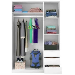 Vestiaire Dnespol, Armoire De Chambre à 3 Portes Et 3 Tiroirs, Armoire Avec 3 étagères Et Barre De Cintre, 121x52h180 Cm, Blanc 11 Vestiaire Dnespol, Armoire De Chambre à 3 Portes Et 3 Tiroirs, Armoire Avec 3 étagères Et Barre De Cintre, 121x52h180 Cm, Blanc -Sominova Soldes Boutique armoire et dressing 22754911