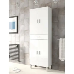 Armoire à Usages Multiples Delobo, Meuble Pour Salle De Bain Ou Buanderie Avec 4 Portes Et 1 Tiroir, Meuble à Chaussures Polyvalent, 60x29h182 Cm, Blanc Brillant -Sominova Soldes Boutique armoire et dressing 22754953