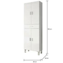 Armoire à Usages Multiples Delobo, Meuble Pour Salle De Bain Ou Buanderie Avec 4 Portes Et 1 Tiroir, Meuble à Chaussures Polyvalent, 60x29h182 Cm, Blanc Brillant -Sominova Soldes Boutique armoire et dressing 22754955