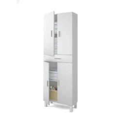 Armoire à Usages Multiples Delobo, Meuble Pour Salle De Bain Ou Buanderie Avec 4 Portes Et 1 Tiroir, Meuble à Chaussures Polyvalent, 60x29h182 Cm, Blanc Brillant -Sominova Soldes Boutique armoire et dressing 22754959