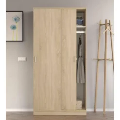 Vestiaire Dagnan, Armoire De Chambre à 2 Portes Coulissantes, Armoire Avec étagère Et Barre De Cintre, 100x50h200 Cm, Chêne -Sominova Soldes Boutique armoire et dressing 22755003