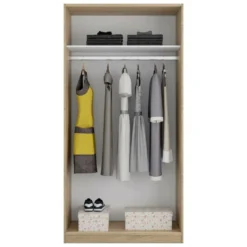 Vestiaire Dagnan, Armoire De Chambre à 2 Portes Coulissantes, Armoire Avec étagère Et Barre De Cintre, 100x50h200 Cm, Chêne -Sominova Soldes Boutique armoire et dressing 22755007