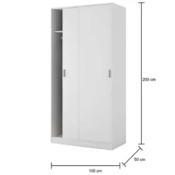 Vestiaire Dagnan, Armoire De Chambre à 2 Portes Coulissantes, Armoire Avec étagère Et Barre De Cintre, 100x50h200 Cm, Blanc -Sominova Soldes Boutique armoire et dressing 22755045