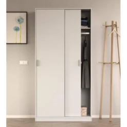 Vestiaire Dagnan, Armoire De Chambre à 2 Portes Coulissantes, Armoire Avec étagère Et Barre De Cintre, 100x50h200 Cm, Blanc -Sominova Soldes Boutique armoire et dressing 22755047