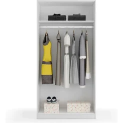 Vestiaire Dagnan, Armoire De Chambre à 2 Portes Coulissantes, Armoire Avec étagère Et Barre De Cintre, 100x50h200 Cm, Blanc -Sominova Soldes Boutique armoire et dressing 22755049