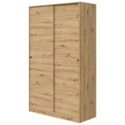 Armoire Waterbury, Armoire De Chambre Avec 2 Portes Coulissantes, Meuble Avec 4 étagères Et Tringle à Vêtements, 120x50h200 Cm, Chêne Knots