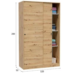 Armoire Waterbury, Armoire De Chambre Avec 2 Portes Coulissantes, Meuble Avec 4 étagères Et Tringle à Vêtements, 120x50h200 Cm, Chêne Knots -Sominova Soldes Boutique armoire et dressing 22790005