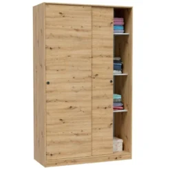 Armoire Waterbury, Armoire De Chambre Avec 2 Portes Coulissantes, Meuble Avec 4 étagères Et Tringle à Vêtements, 120x50h200 Cm, Chêne Knots -Sominova Soldes Boutique armoire et dressing 22790007