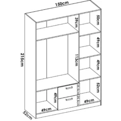 Armoire Argentella, Portemanteau Pour Chambre, Armoire Avec 3 Portes Battantes Et 2 Tiroirs, 150x52h215 Cm, Blanc -Sominova Soldes Boutique armoire et dressing 22790313