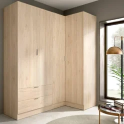 Armoire Sillara, Meubles D'angle Pour Chambre à Coucher, Armoire D'angle Avec 4 Portes Battantes, 174x91h184 Cm, Chêne -Sominova Soldes Boutique armoire et dressing 22790591